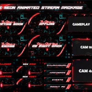 Stream Package Shine Neon Red - Twitch Overlay -  Animated Alerts - Animated Screens  - Panels - Synthwave - Retro - Vaporwave -   Red