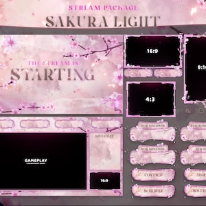 Sakura Light - Twitch Overlay - Animated Alerts - Animated Screens - Pink Overlay - Aesthetic - Blossom Overlay - Petals - Cozy - Glow - Sky