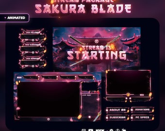 Sakura Blade - Twitch Overlay - Animated Alerts - Animated Screens - Pink Overlay - Stream Pack - Blossom Overlay - Panels - Temple - Sakura