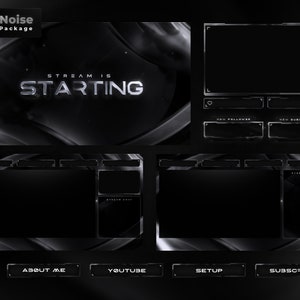 Animated Dark Noise Twitch Overlays - Complete Stream Package  - Dark Theme - Black and White - Clean - Abstract - Modern - Minimal