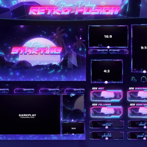 Retro Fusion - Twitch Overlay - Animated Alerts - Animated Screens - Purple Overlay - Stream Pack - Synthwave - 80s - Outrun - Nostalgic