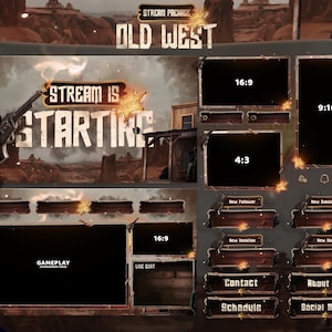 Old West - Twitch Overlay -  Animated Alerts - Animated Screens  - Gun - Cowboy -  Desert - Wanted - Gold - Wild West