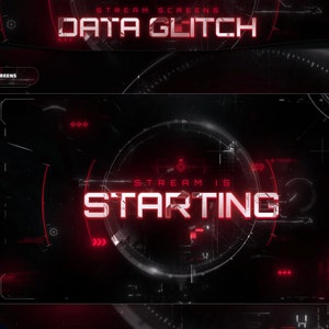 Twitch Overlay - Data Glitch - Screens Animated - Aesthetic - Dark Screens - Red - Game Overlay - Red Overlay - Black & White Overlay