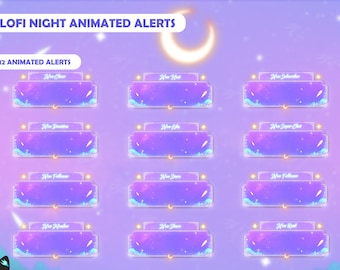 Twitch Animated Alerts - Lofi Night - Stream Alerts - Animated Alerts - Cute Alerts - Twitch Alerts - Light Purple - Galaxy Alerts