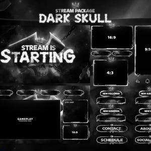 Dark Skull - Twitch Overlay - Animated Alerts - Animated Screens - Dark Overlay - Pirate - Black & White - Horror - Sea - Gothic - Shadow