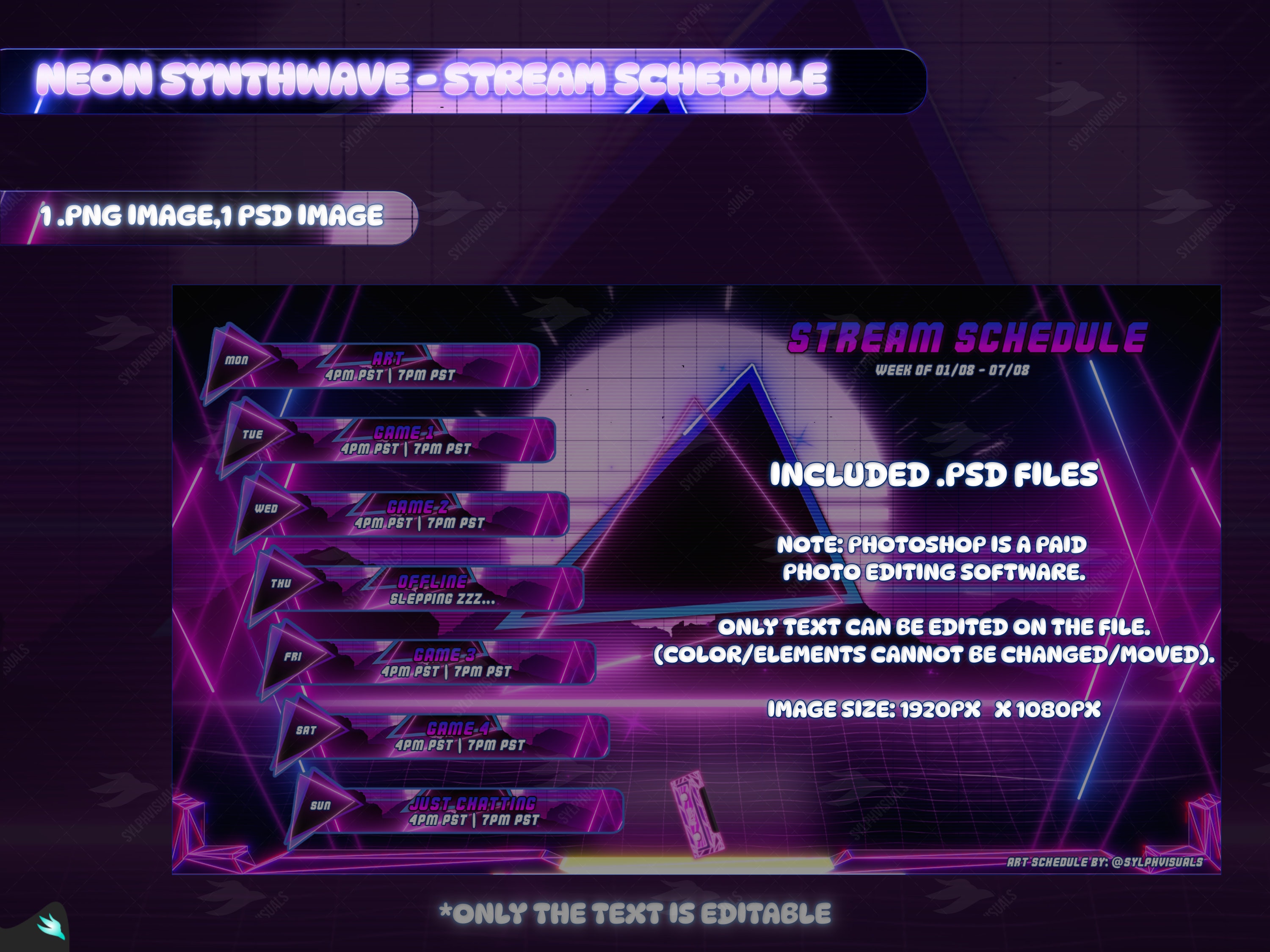 Neon Synthwave Stream Schedule Schedule Twitch Template Weekly Twitch