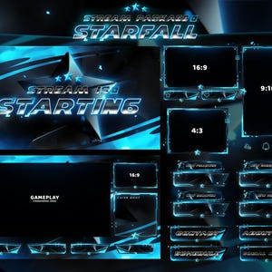 Starfall - Twitch Overlay - Animated Alerts - Animated Screens - Blue Overlay - Stream Pack - Clean Overlay - Panels - E-Sports - Abstract
