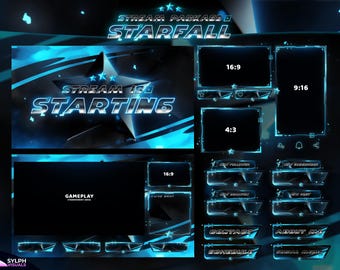 Starfall - Twitch Overlay - Animated Alerts - Animated Screens - Blue Overlay - Stream Pack - Clean Overlay - Panels - E-Sports - Abstract