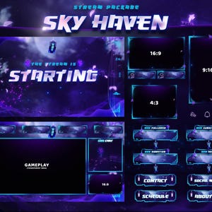 Sky Haven - Twitch Overlay - Animated Alerts - Animated Screens - Purple Overlay - Stream Pack - Abstract Overlay - Panels - Japan - Anime