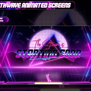 Twitch Overlay - Neon Synthwave - Bildschirme animiert - Ästhetik - Retro - Vaporwave - 80er Jahre - Lila