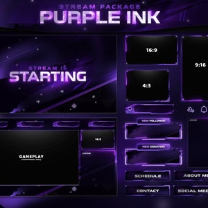 Purple Ink - Twitch Overlay -  Animated Alerts - Animated Screens  - Panels - Abstract Purple - Aesthetic - Purple