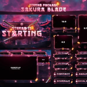 Sakura Blade - Twitch Overlay - Animated Alerts - Animated Screens - Pink Overlay - Stream Pack - Blossom Overlay - Panels - Temple - Sakura