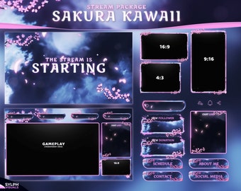 Stream Package Sakura Kawaii - Twitch Overlay -  Animated Alerts - Animated Screens  - Panels - Cherry Blossom - Aesthetic - Pink