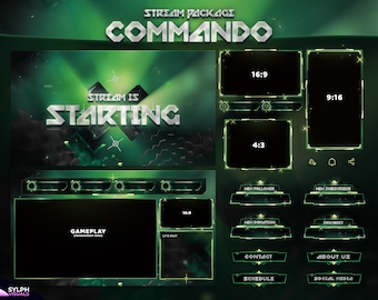 Commando - Twitch Overlay - Animated Alerts - Animated Screens - Green Overlay - Stream Pack - FPS Overlay - FPS - Shooter Overlay
