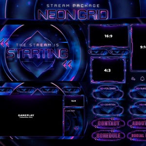 Neon Grid - Twitch Overlay - Animated Alerts - Animated Screens - Neon Overlay - Glow - Abstract - Modern - Adventure - Vaporwave - Purple