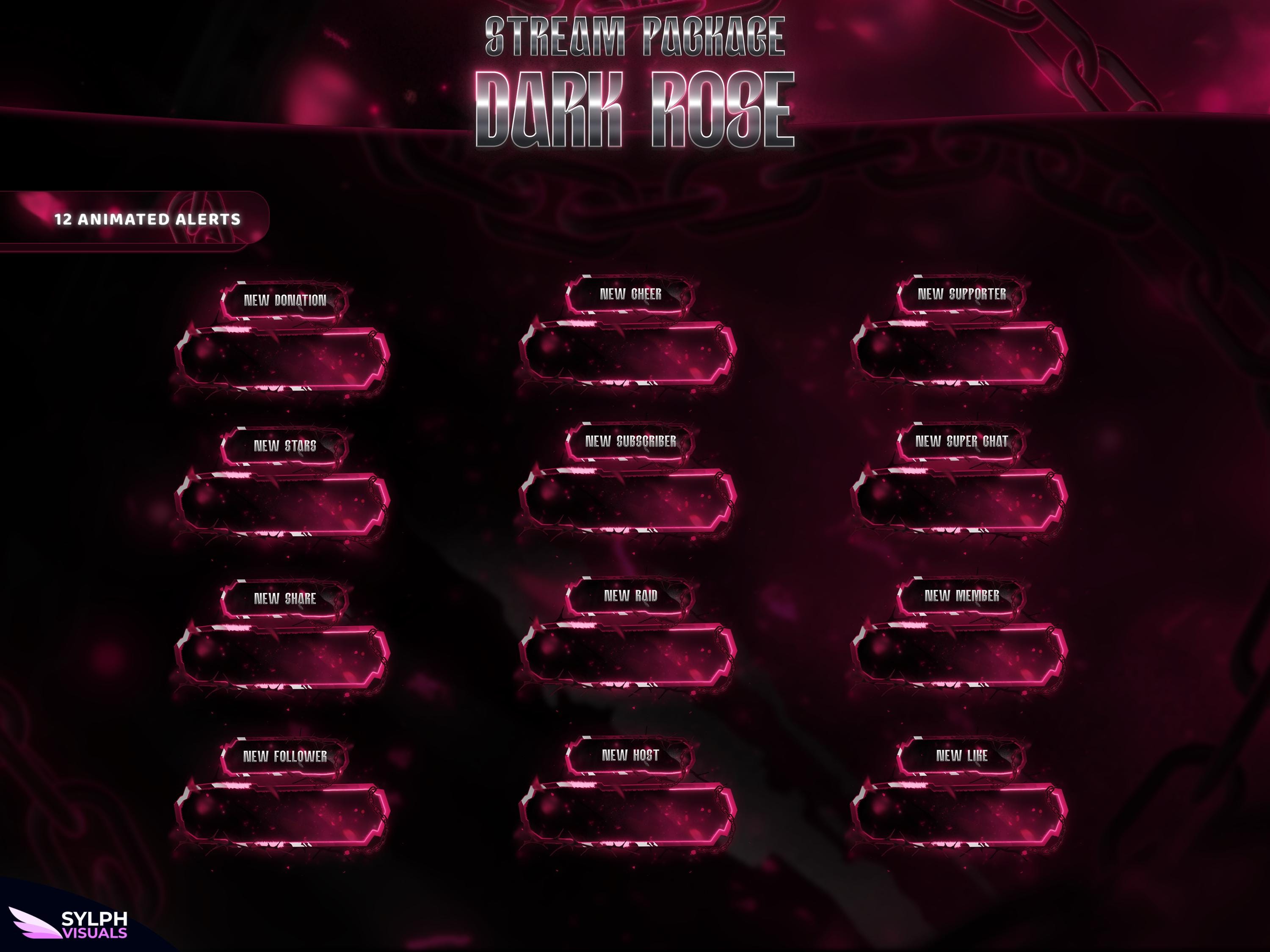 Dark Rose - Twitch Overlay - Animated Alerts - Animated Screens - Red ...