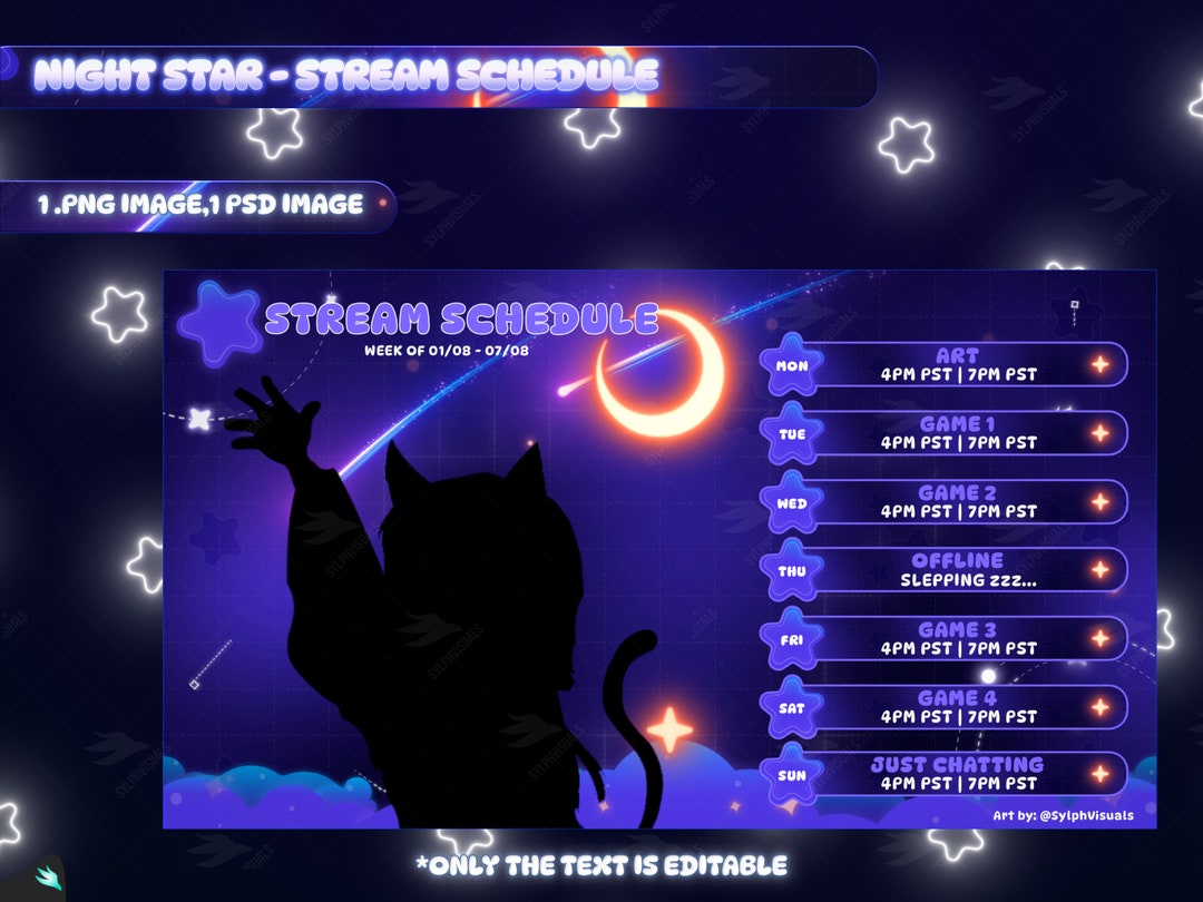 Night Star Stream Schedule | Schedule Twitch Template | Weekly Twitch ...