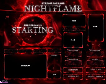 Nightflame - Anime Twitch Overlay - Animated Alerts - Animated Screens - Red Overlay - Magic - Spell - Dark Red - Runes - Blood Fire - Hades