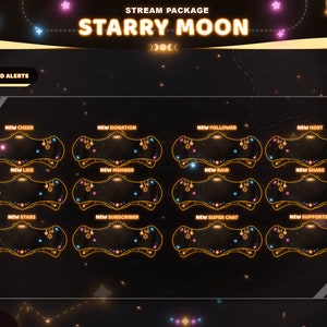Alertas animadas de Twitch - Luna estrellada - Alertas animadas - Alertas nocturnas - Alertas de transmisión - Superposición de alerta de estrella nocturna - Kawai - Rosa
