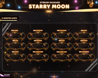 Twitch Animierte Alarme - Sternenmond - Animierte Alarme - Nachtalarme - Stream Alarme - Night Star Alarm Overlay - Kawai- Pink