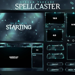 SpellCaster - Twitch Overlay -  Animated Alerts - Animated Screens  - Panels - Magic  Stream Pack - Wizard - Legacy - Sorcerer -  Cyan