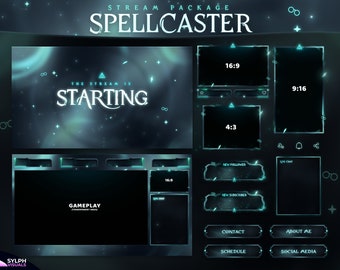 SpellCaster - Twitch Overlay - Animierte Alarme - Animierte Bildschirme - Panels - Magic Stream Pack - Magier - Vermächtnis - Zauberer - Cyan