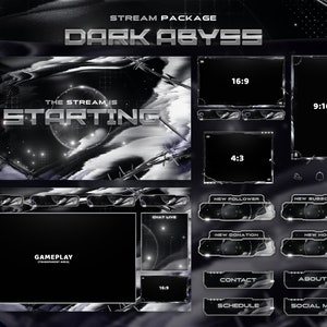 Dark Abyss - Twitch Overlay - Animated Alerts - Animated Screens - Dark Overlay - Stream Pack - Black & White - Minimalist - Abstract - FPS