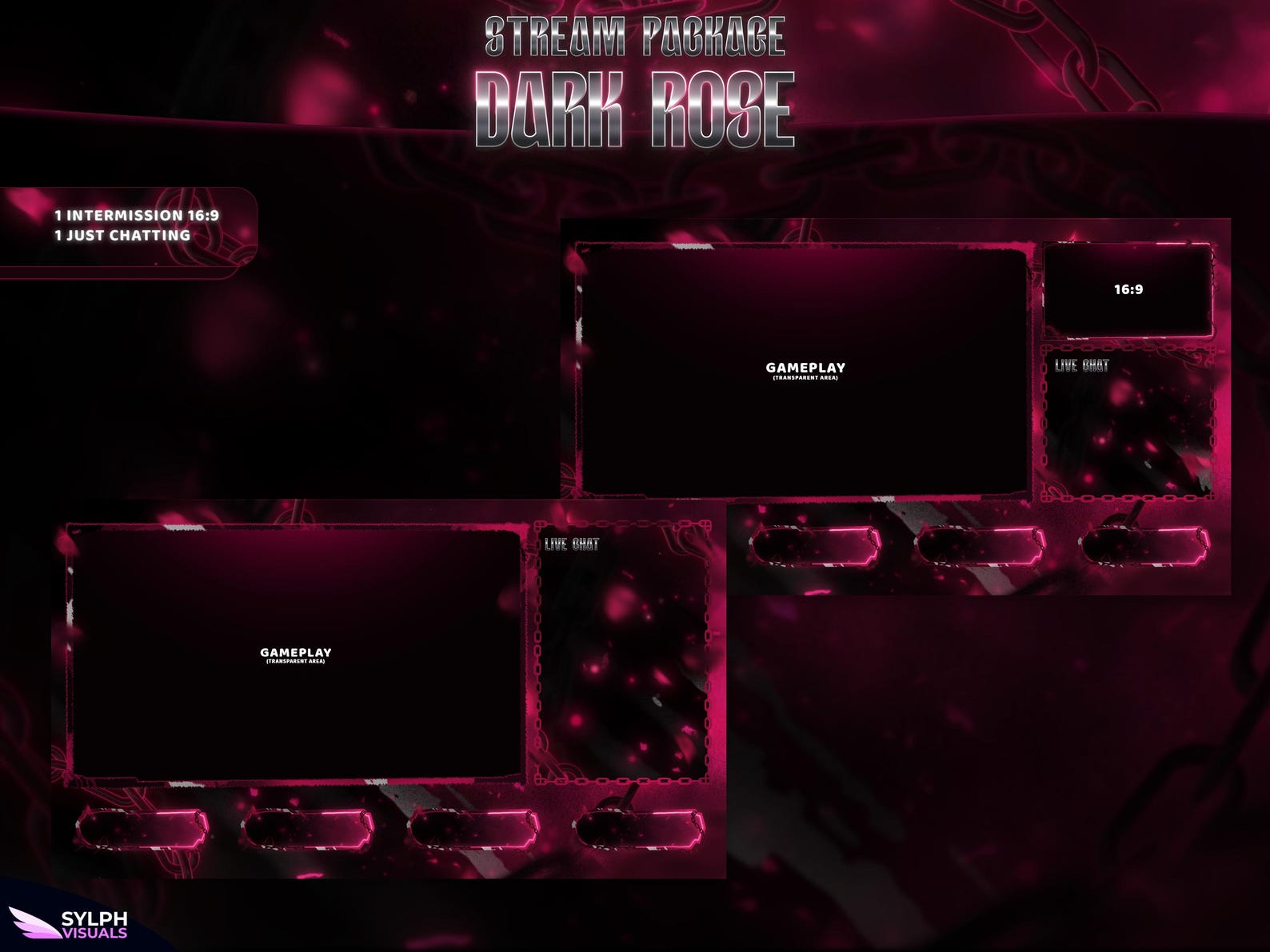 Dark Rose - Twitch Overlay - Animated Alerts - Animated Screens - Red ...