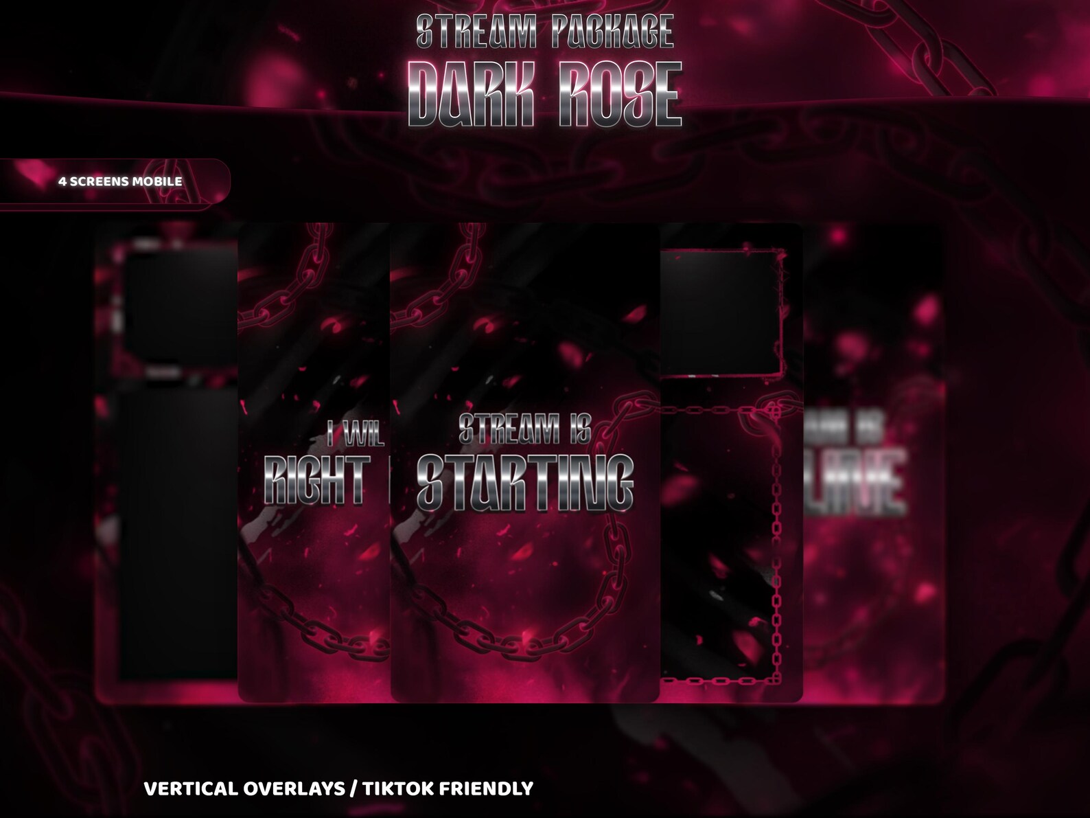 Dark Rose - Twitch Overlay - Animated Alerts - Animated Screens - Red ...