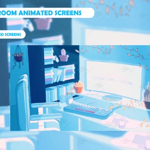 Twitch Overlay - Lofi Room - Screens Animated - Aesthetic - Retro Gamer - Blue - Game Overlay - Purple Overlay - Gameplay Overlay