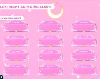 Twitch Animierte Benachrichtigungen - Lofi Night - Stream Alerts - Animierte Warnungen - Retro Alerts - Süße Warnungen - Twitch Alerts - Pink - Galaxy Alerts