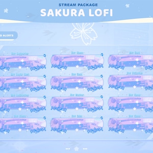 Twitch Animated Alerts - Sakura Lofi - Blue Snow  Animated Alerts - Night Alerts - Stream Alerts - Cherry Blosssom Overlay - Cherry - blue