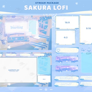 Stream Package Sakura Lofi - Snow Blue  - Twitch Overlay -  Animated Alerts - Animated Screens  - Cherry Blossom - Aesthetic - Blue