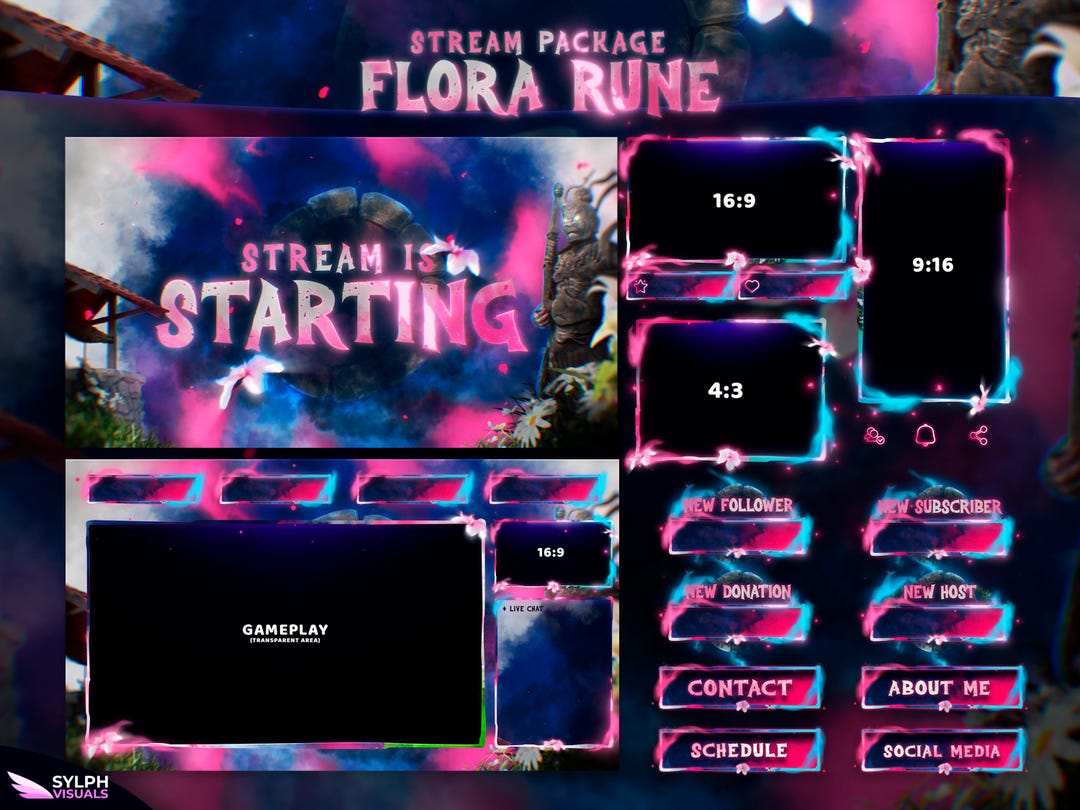 Flora Rune - Twitch Overlay - Animated Alerts - Animated Screens - Pink ...