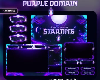 Purple Domain - Twitch Overlay -  Animated Alerts - Animated Screens  - Panels - Anime Stream Pack - Dark Anime  - Purple