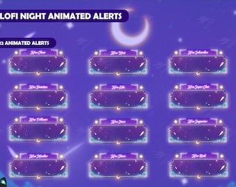 Twitch Animated Alerts - Lofi Night - Stream Alerts - Animated Alerts - Retro Alerts - Cute Alerts - Twitch Alerts - Purple - Galaxy Alerts