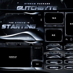 Glitchbyte - Twitch Overlay - Animated Alerts - Animated Screens - Dark Overlay - Stream Pack - Black & White - Digital - Cyber - Code