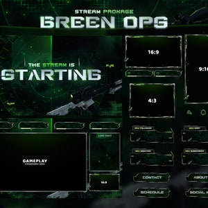 Green Ops - Twitch Overlay - Animated Alerts - Animated Screens - Green Overlay - Stream Pack - War - Minimalist - Abstract - FPS