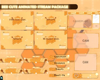 Pacote de transmissão Cute Bee - Sobreposição do Twitch - Alertas animados - Telas animadas - Painéis - Retro Gamer - Jogabilidade - Sobreposição amarela do Twitch