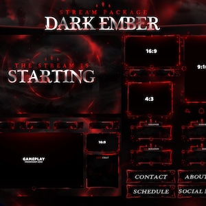 Dark Ember- Twitch Overlay - Animated Alerts - Animated Screens - Red Overlay - Stream Pack - Gothic - Dark Red - Abstract - Anime - Shadows