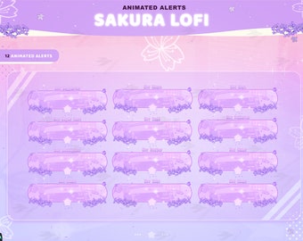 Twitch Animated Alerts - Sakura Lofi  Purple - Animated Alerts - Night Alerts - Stream Alerts - Cherry Blosssom Overlay - Cherry - Purple