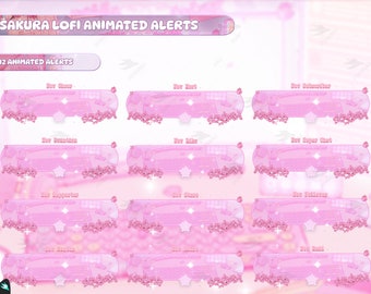 Twitch Animated Alerts - Sakura Lofi - Animated Alerts - Night Alerts - Stream Alerts - Cherry Blossom Alert Overlay - Cherry - Pink