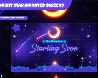 Twitch Overlay - Night Star - Screens Animated - Aesthetic - Dreamy Sky - Purple - Game Overlay - Purple Overlay - Starry Sky overlay