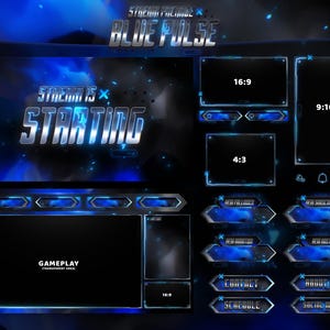 Blauer Puls - Twitch Overlay - Animierte Warnungen - Animierte Bildschirme - Blau Overlay - Stream Pack - Neon Overlay - Panels - E-Sports - Abstrakt