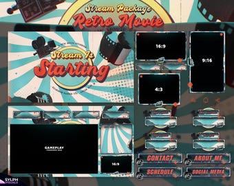 Película retro - Superposición de Twitch - Alertas animadas - Pantallas animadas - Superposición vintage - Años 80 - Cine - Nostálgico - Clásico - Vieja escuela - Película