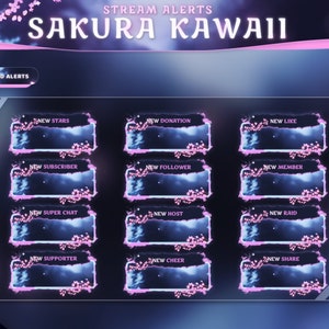 Twitch Animated Alerts - Sakura Kawaii - Animated Alerts - Night Alerts - Stream Alerts - Cherry Blossom Alert Overlay - Cherry - Pink