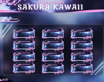 Twitch Animated Alerts - Sakura Kawaii - Animated Alerts - Night Alerts - Stream Alerts - Cherry Blossom Alert Overlay - Cherry - Pink