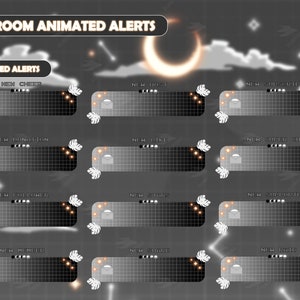 Twitch Animated Alerts -  Lunar Lofi  Dark Mode - Animated Alerts - Retro Alerts - Stream Alerts - Cute Alerts - Black and White