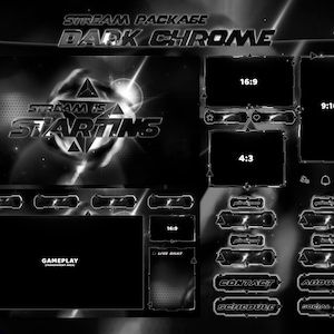 Dark Chrome - Twitch Overlay - Animated Alerts - Animated Screens - Dark Overlay - Minimal - Black & White - Aesthetic - Clean - Shadow