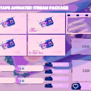 Stream Package Lofi Tape - Twitch Overlay -  Animated Alerts - Animated Screens  - Panels - Aesthetic  - Retro Gamer - Gameplay - Purple